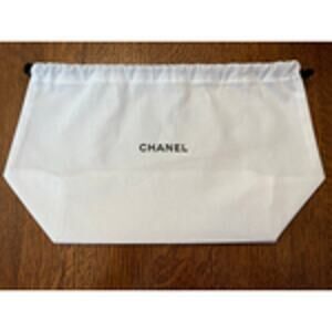 Chanel Women's White and Black Drawstring Dust Bag 12" Cotton New Luxury